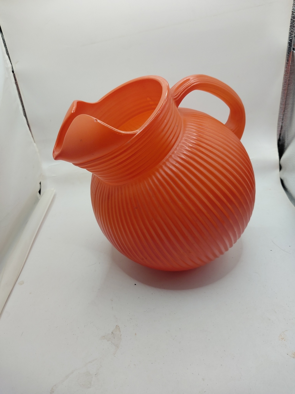 Vintage Retro Hazel Atlas Orange Ribbed Pitcher AS IS